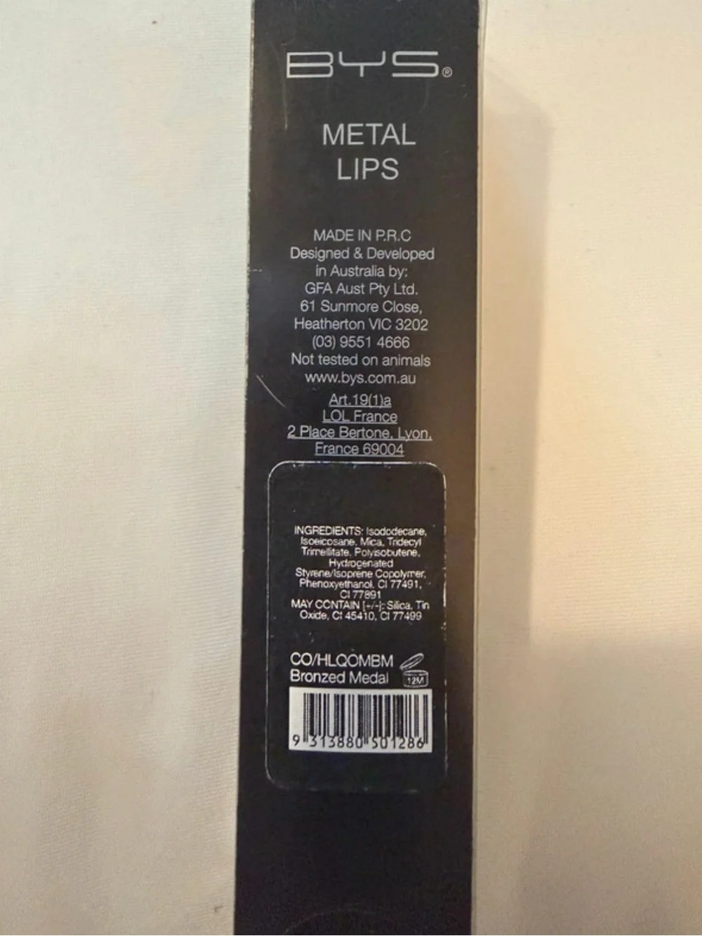 BYS Metal Lips Bronzed Medal Metallic Crème Lipstick 6g NEW